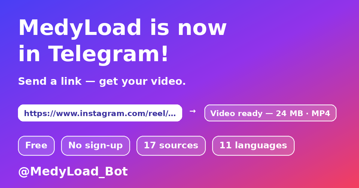 MedyLoad — Telegram બોટ દ્વારા વિડિઓ ડાઉનલોડ